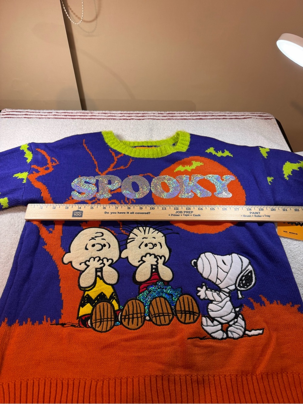 Peanuts Snoopy Crewneck Spooky Halloween Sweater in Purple, Orange & Lime - Picture 7 of 11